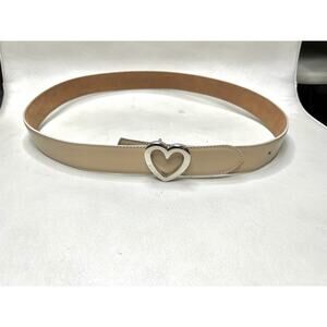 Moschino Redwall Tan Beige Patent Leather Heart Buckle Belt Size 44 Italy